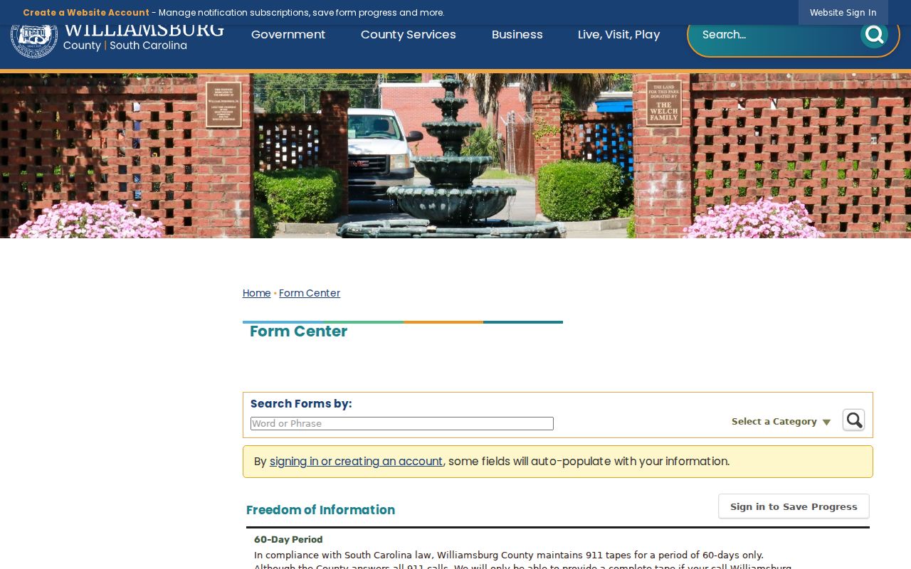 Williamsburg County warrant records: county online FOIA form for existing public records