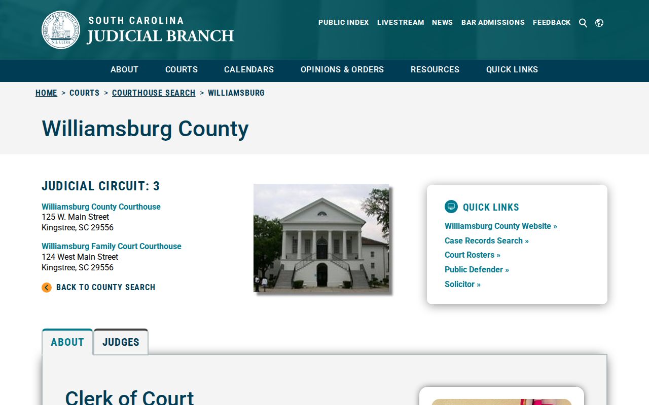 Williamsburg County bench warrant records: courthouse and family court access point