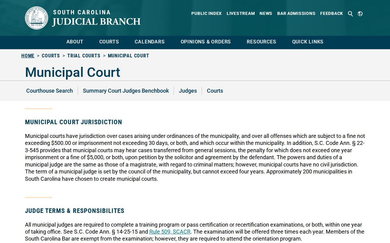 Williamsburg County municipal court warrant records: South Carolina municipal court jurisdiction guidance