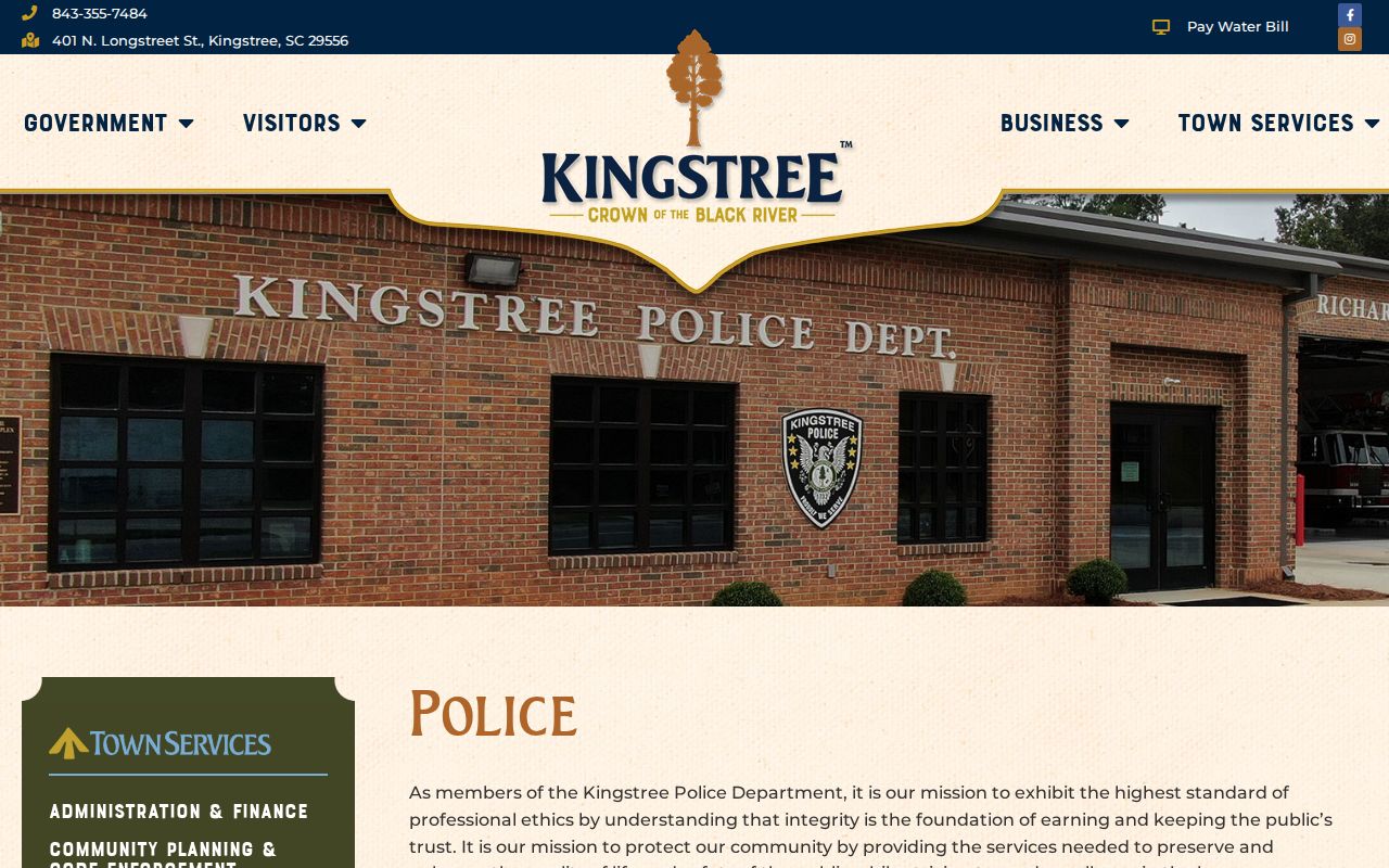 Kingstree warrant records: official Kingstree Police Department contact page