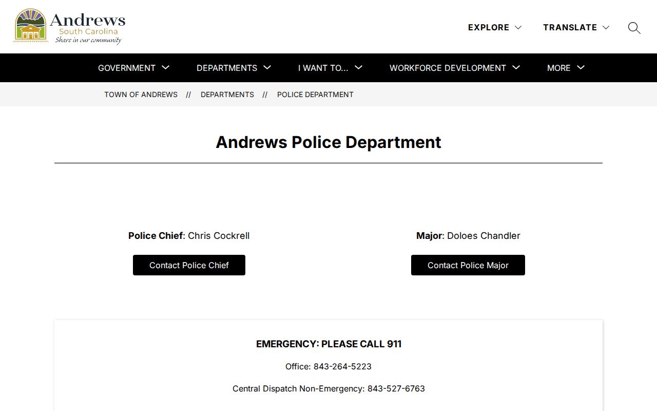 Andrews warrant records: town Police Department contact page