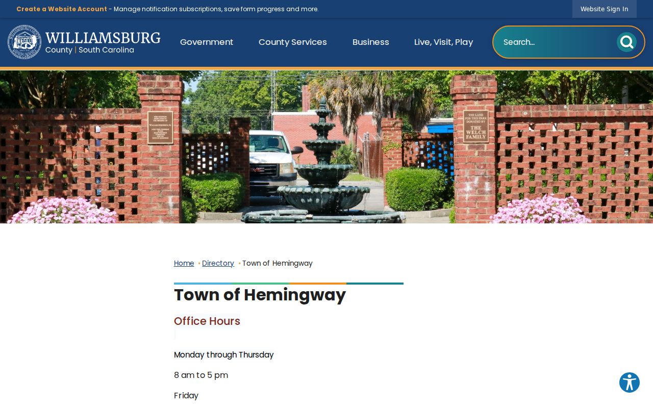 Hemingway warrant records: town office contact details near the Municipal Court