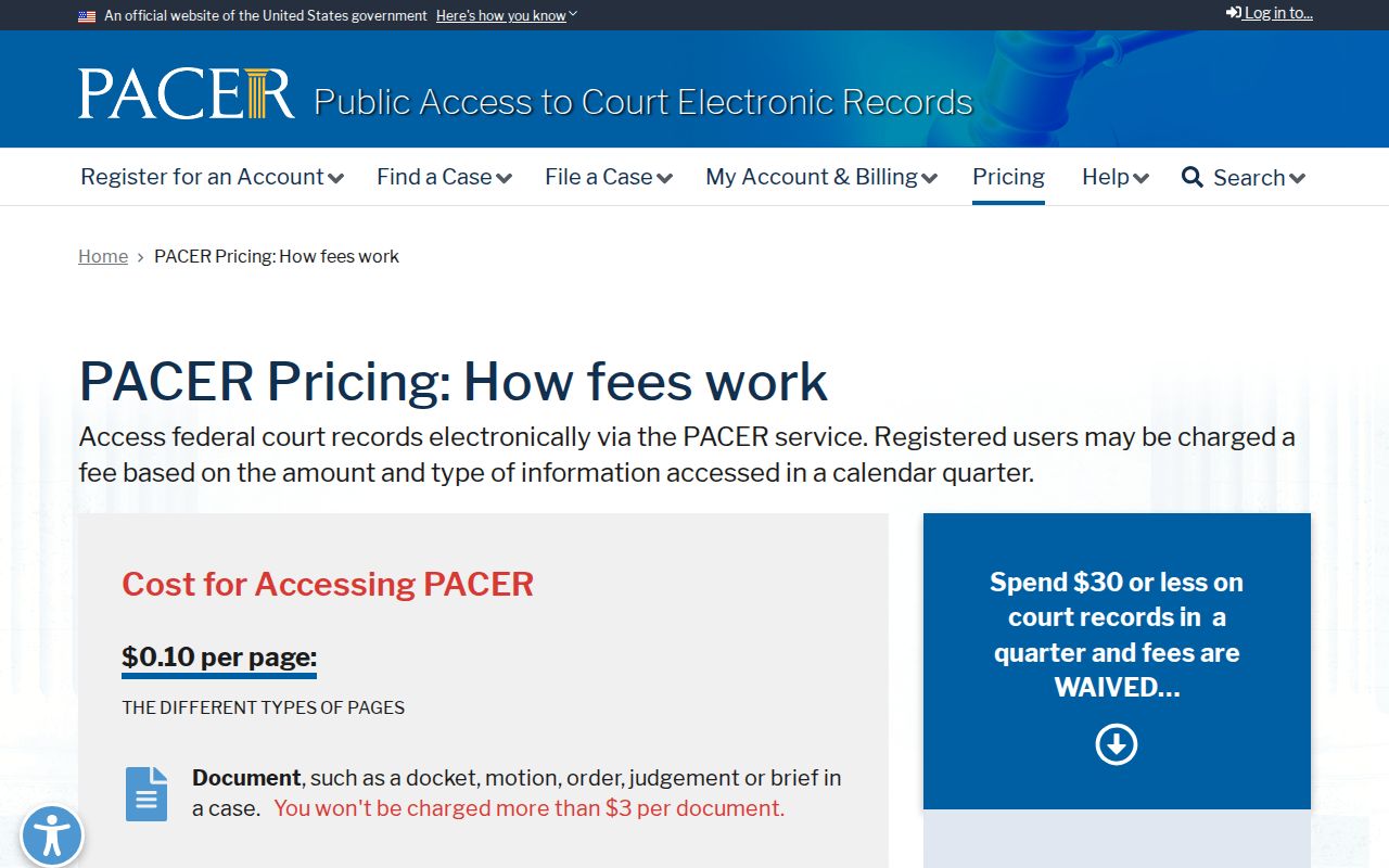 Williamsburg County arrest warrant records: federal PACER docket access and fee information